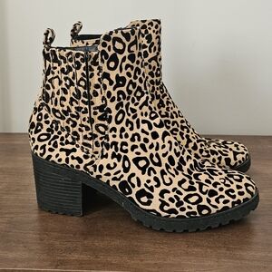 Leopard Print Ankle Boots Size 10